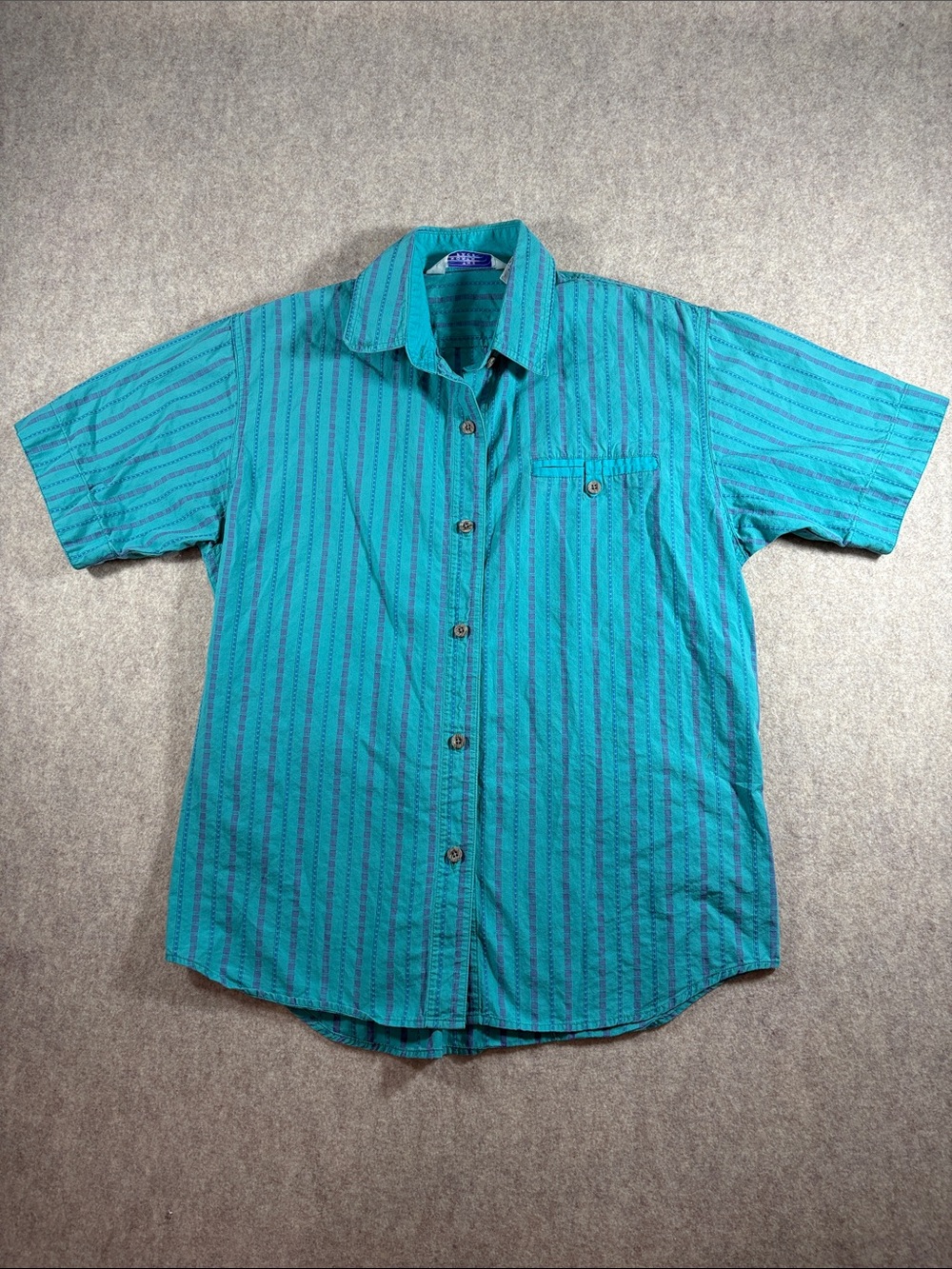 Vintage 90s The North Face Teal Stripe Button Up Shirt Womens M EUC